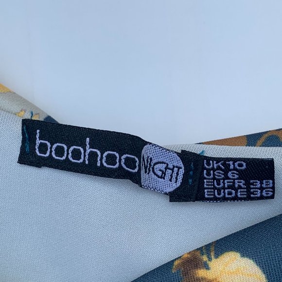 Boohoo Night Womens Teal Gold Floral Off Shoulder Fit And Flare Dress size 6 - Picture 8 of 13